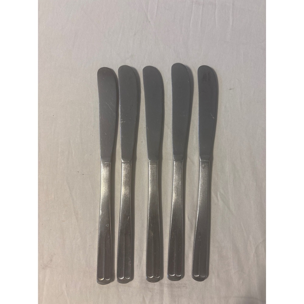 Unbranded Butter Knives Set of 5 Silver‎ Good Ribbed Triple Line Pattern Taiwan